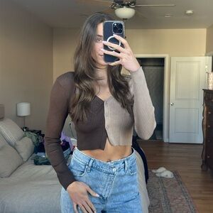 Garage Two-Tone Brown and Tan Crop Top